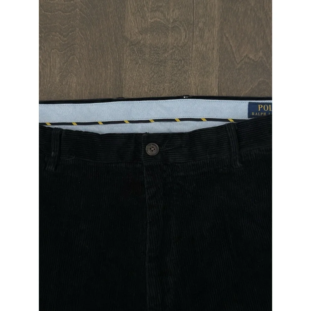 Polo Ralph Lauren Mens Black Corduroy Stretch Classic Fit Pants 40X30 Flat Front
